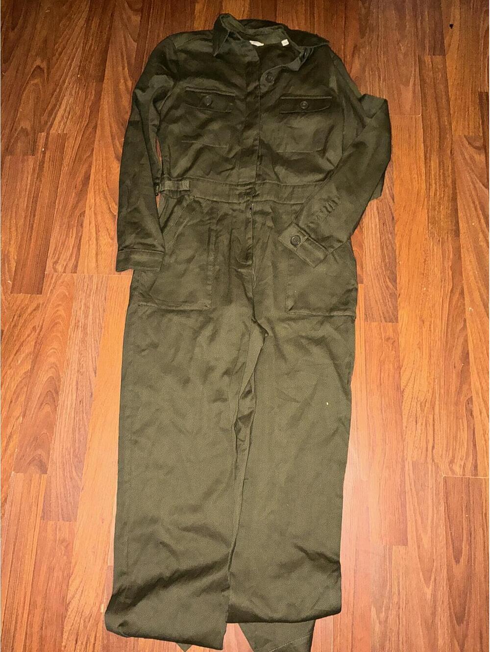 Max Studio Olive Green Military-Style Utility Jumpsuit Coveralls